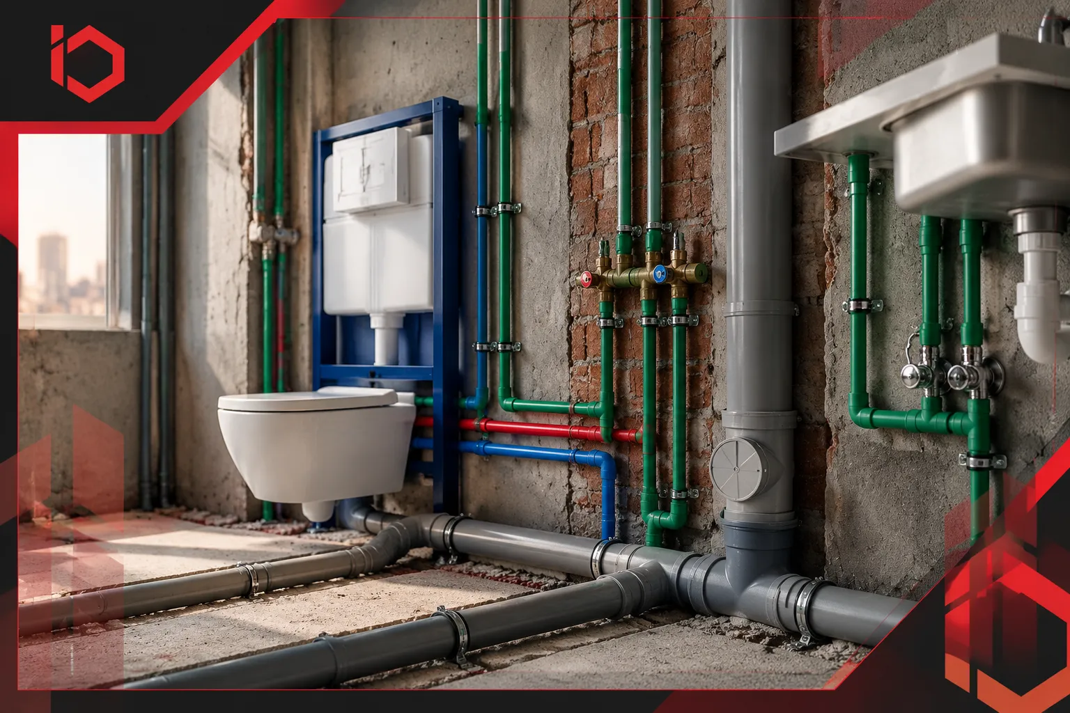 Installation of bathroom and kitchen plumbing infrastructure
